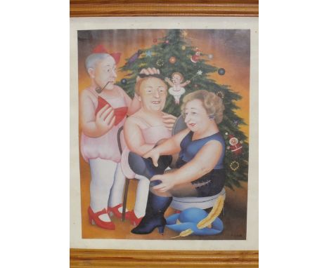 A collection of framed Beryl Cook plates and other prints.