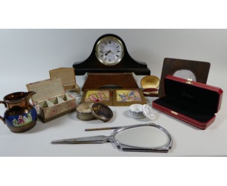 A Tray of Sundries to Include Mantle Clock, Photoframe, Jewellery Boxes Etc
