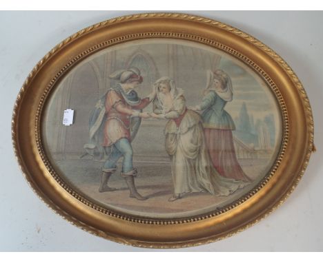 A Gilt Framed Oval Print Depicting 18th Century Italian Lovers