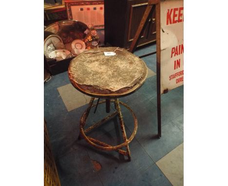 A Vintage Circular Topped Adjustable Stool on Tripod Support 