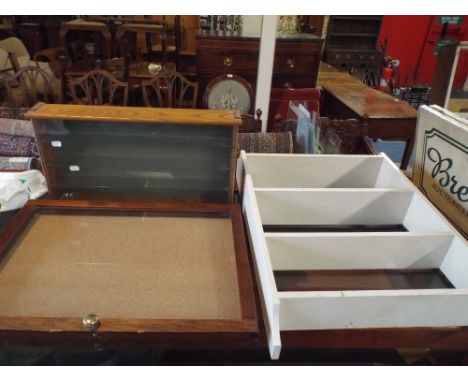 A Table Top Bijouterie Case, Collectors (Three Shelf) Case and White Painted Four Shelf Unit 