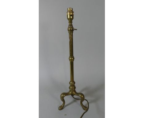 A Brass Tripod Table Lamp Stand with Claw Feet, 52cm high 