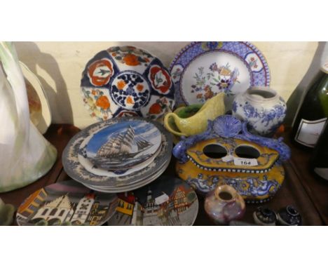 A Tray of Ceramics to Include Poole Plates, Old Court Vase, Decorated Plates, Carlton Ware Etc