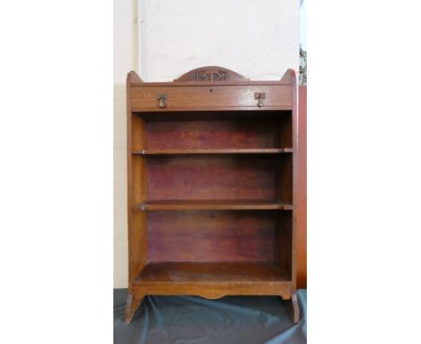 An Edwardian Oak Three Shelf Bookcase with Top Long Drawer and Raised Gallery Monogrammed RTC, 76cm Wide 124cm High 