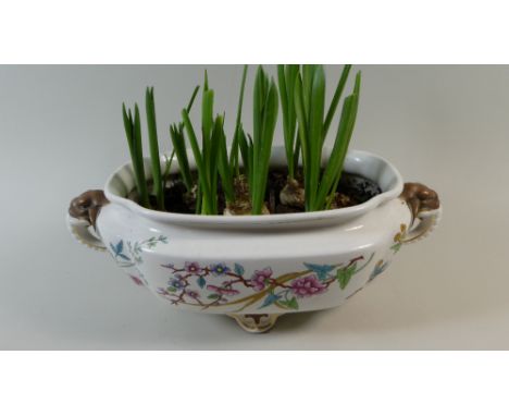 A Royal Worcester Floral Decorated Planter with Two Elephant Head Handles, 40cm Long