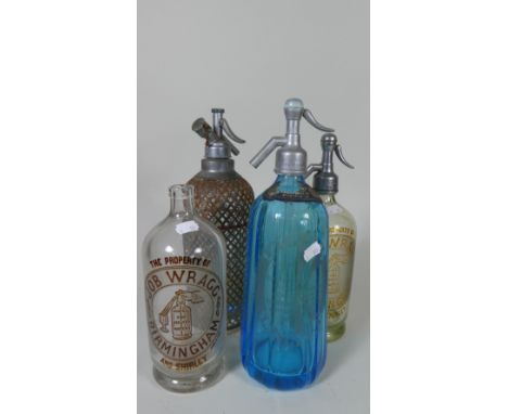 A Collection of Vintage Soda Siphons to Include Two Job Wragg, One Blue Lathams, Smethwick and One Other 