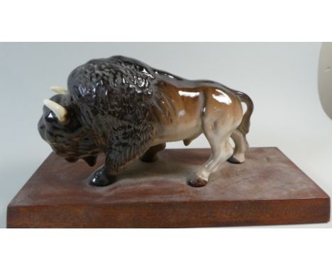 A Melba Study of Buffalo on Wooden Plinth, 35cm Long