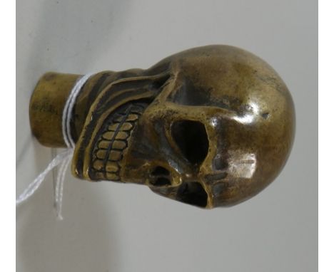 A Brass Novelty Walking Stick Handle in the Form of a Skull, 7cm High 