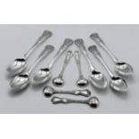 A set 6 Georgian Edinburgh dessert spoons, maker J Mc (James McKay), also 2 pairs of Victorian