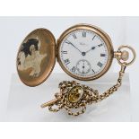 A Waltham 9 carat gold full hunter pocket watch with subsidiary second dial and guard chain (guard