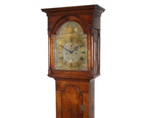 An 18th century Channel Islands oak longcase clock by Nicolas Blondel, the eight day, bell strike movement with four turned k