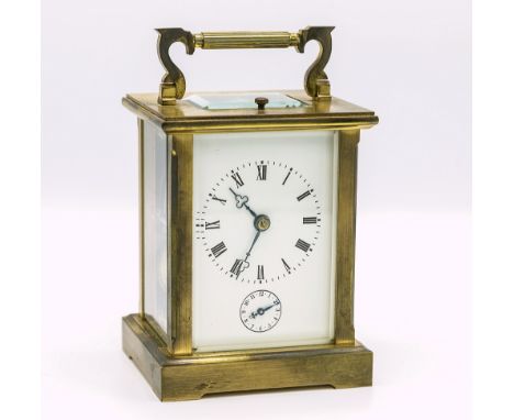 A L'Epée gilt brass cased repeating carriage clock with alarm, third quarter 20th century, the plain, Anglaise case with reed