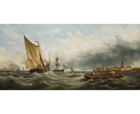 Richard Henry Nibbs (1816-1893), Shipping in a stiff breeze, oil on canvas, 18 x 9in. (45.75 x 23cm.)* Condition: Examined un