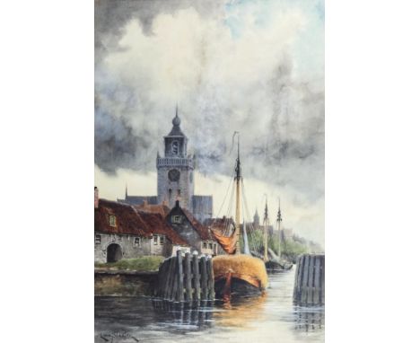 Hermanus Koekkoek II (Dutch, 1836-1909), also known as Louis Van Staaten, 'Veere Harbour', watercolour, signed lower left, in