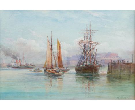 M. Grosse (British 20th century), Shipping in St Peter Port Harbour, Guernsey, watercolour, signed, 9¼ x 13¾in. (23.5 x 35cm.