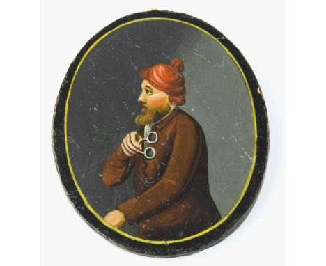 A 19th century naive school portrait miniature, possibly Russian, oval oil on panel half length portrait of a bearded gentlem