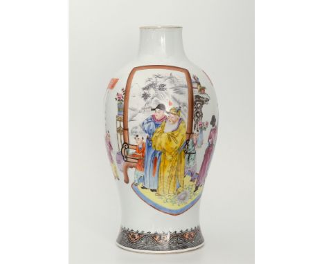 A fine Chinese porcelain republic period vase, baluster form, with enamel decoration depicting a finely robed emperor with at