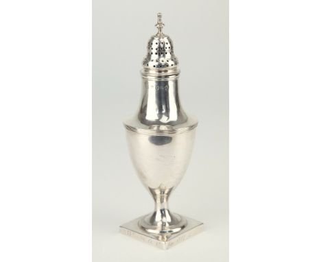 A George III silver sugar caster, London, 1806, maker's mark rubbed but probably Peter and William Bateman, urn form with ree