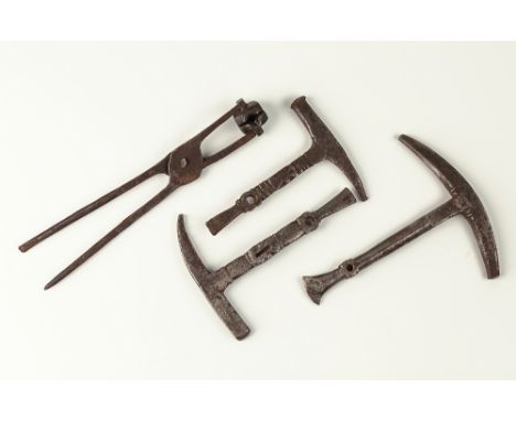 Three Indo-Persian matchlock tools, late 17th century, hand forged steel, two of hammer form with worked stems, 4 x 3in. (10.
