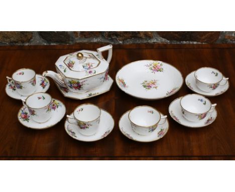 An early 19th century Spode part tea service, c.1830, pattern no. to base, '5257', each with a spray of different hand painte