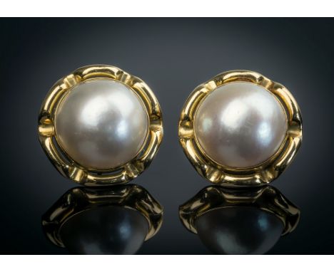 A pair of 18ct yellow gold & Mabé pearl earrings, 