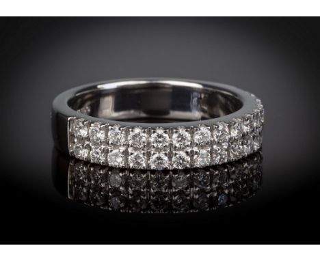 An 18ct white gold and diamond two row half-eternity ring, set with two rows of fifteen brilliant cut diamonds, total weight 