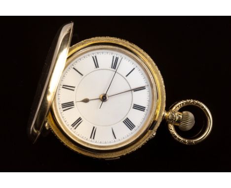 A late 19th century 18ct gold cased full hunter pocket watch with stop works mechanism, by Jno. Ashworth & Co. of Manchester,