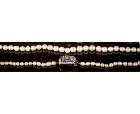 A 19th century graduated pearl single strand necklace, the pearls graduated from 3mm. to 5.5mm., of variable tone and lustre,