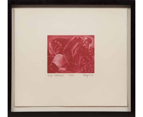 * JOHN BYRNE RSA,
RED TATTOIST
coloured lithograph, signed, titled and numbered 15/30 in pencil
11.5cm x 14.5cm
Mounted, fram