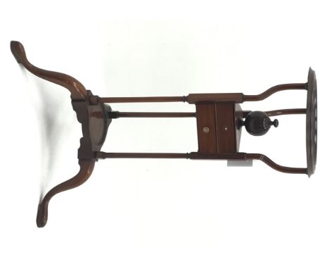 19th century mahogany wig stand circular top over two drawers on tripod base with three cabriole legs, H78cm Condition Report