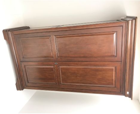 French cherry wood double wardrobe, projecting cornice, two doors enclosing single shelf and hanging rail, shaped plinth base