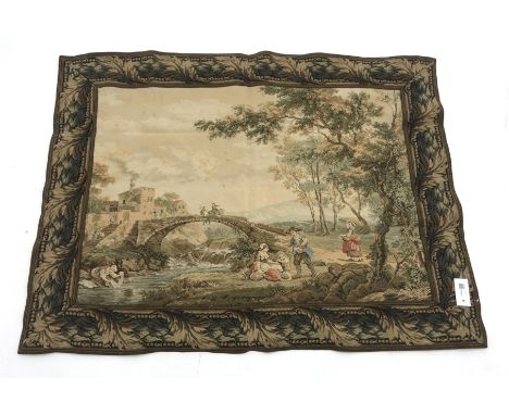French style tapestry depicting rural river scene, 112cm x 88cm Condition Report Click here for further images, condition, au