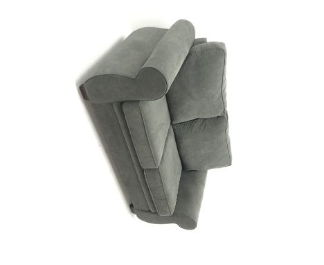 Two seat sofa bed upholstered in a grey fabric (W168cm) and a matching standard three seat sofa (W196cm) with storage stool (