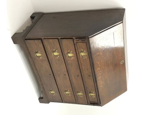 19th century oak bureau fall front enclosing fitted interior with four graduating drawers, shaped bracket supports, W95cm, H1