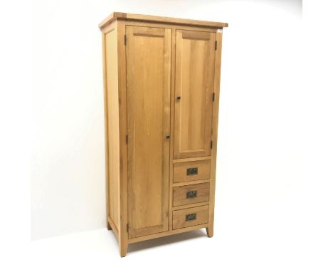 Light oak double combination wardrobe, two doors, three drawers, stile end supports, W90cm, H181cm, D54cm Condition Report Cl
