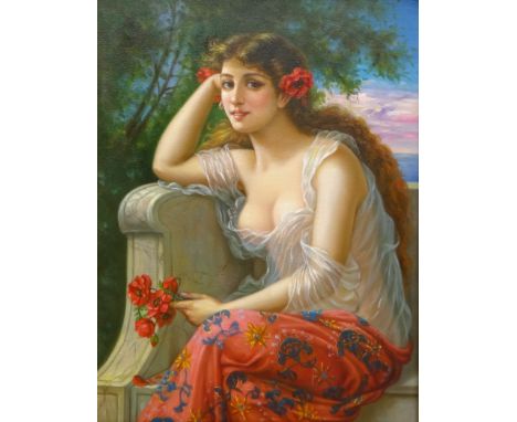 Continental School (Late 20th century): Portrait of a Young Woman, oil on panel unsigned 52cm x 40cm Condition Report Click h