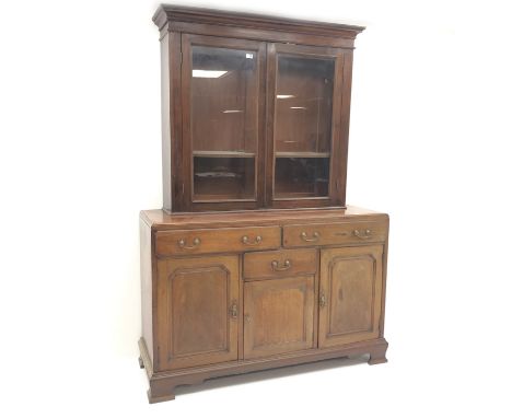 Early 20th century mahogany sideboard, two long and one short drawer, three cupboards, bracket supports (W150cm, H97vcm, D54c