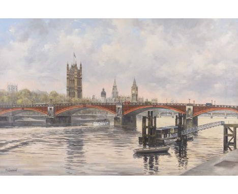 ARR John L Chapman (b.1946) Lambeth Bridge, over the Thames, with the Palace of Westminster beyond, signed lower left, oil on