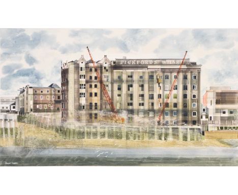 Ronald Maddox (1930-2018) Pickford's Wharf, London, signed lower left, watercolour and ink, 29 x 50.5 cmCondition:The paintin