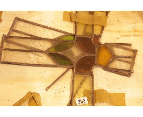 Pair of antique glass crosses with stained glass details, L: 30 cm. P&amp;P Group 2 (£18+VAT for the first lot and £2+VAT for