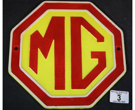 Cast iron MG motors wall plaque, H: 24 cm. P&amp;P Group 2 (£18+VAT for the first lot and £2+VAT for subsequent lots) 