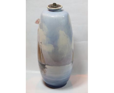 Vintage hand painted ceramic lamp base, H: 33 cm. P&amp;P Group 2 (£18+VAT for the first lot and £2+VAT for subsequent lots) 