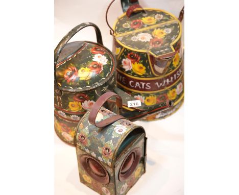 Three pieces of vintage type bargeware, watering can, water carrier and lamp. This lot is not available for in-house P&amp;P,