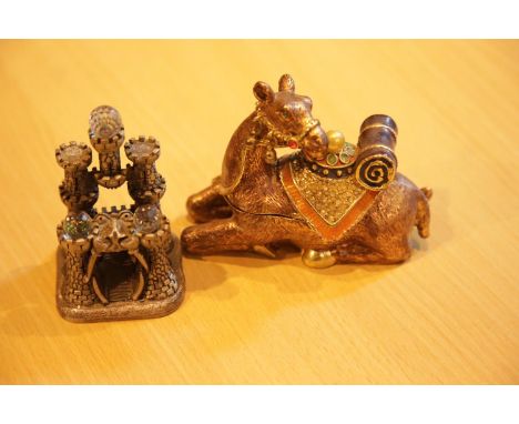 Unusual jewellery casket in the form of a camel and a pewter castle. P&amp;P Group 1 (£14+VAT for the first lot and £1+VAT fo