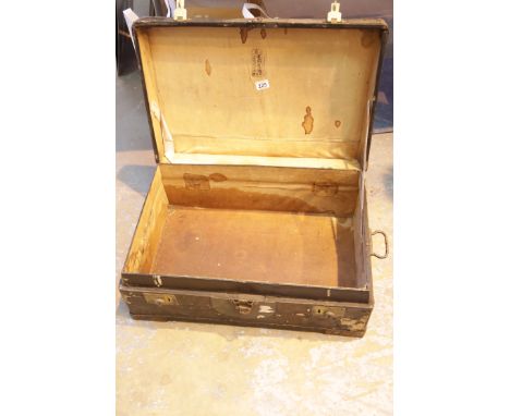 Antique metal bound travel trunk. P&amp;P Group 3 (£25+VAT for the first lot and £5+VAT for subsequent lots) 