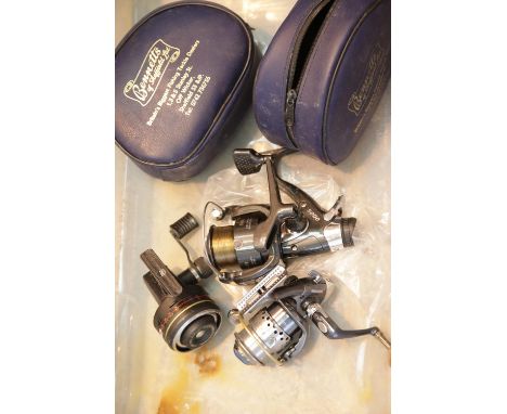 Five mixed fishing reels.  P&P Group 3 (£25+VAT for the first lot and £5+VAT for subsequent lots) 