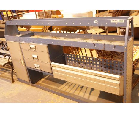 Large blue steel multi shelf and drawer workshop storage unit, L: 210 cm. This lot is not available for in-house P&amp;P, ple