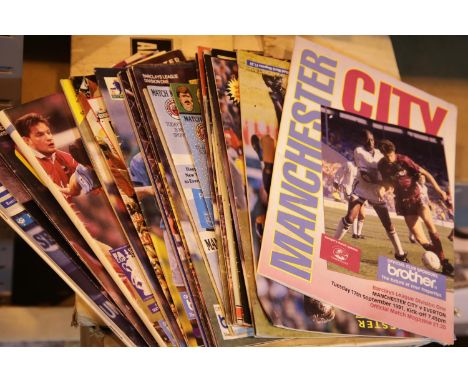Box of mixed 1980s-90s football programmes including Manchester City. P&amp;P Group 2 (£18+VAT for the first lot and £2+VAT f
