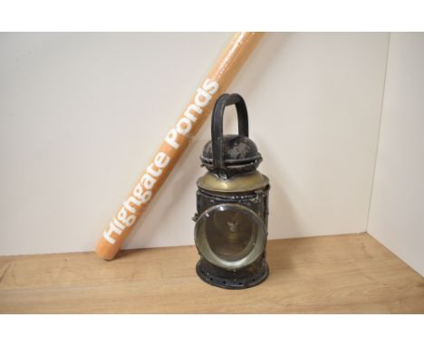 A Railway Signal Lantern, red and green lens present, one lens missing, marked G Polkey Ltd Birmingham, height 31cm along wit