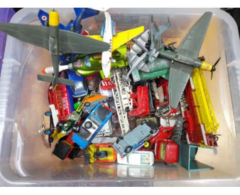 A box of die-cast model vehicles comprising Dinky and Corgi.  